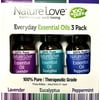 Nature Love Everyday Essential Oils 3 Pack - Lavender, Eucalyptus, Peppermint (Three bottles 0.34oz each)