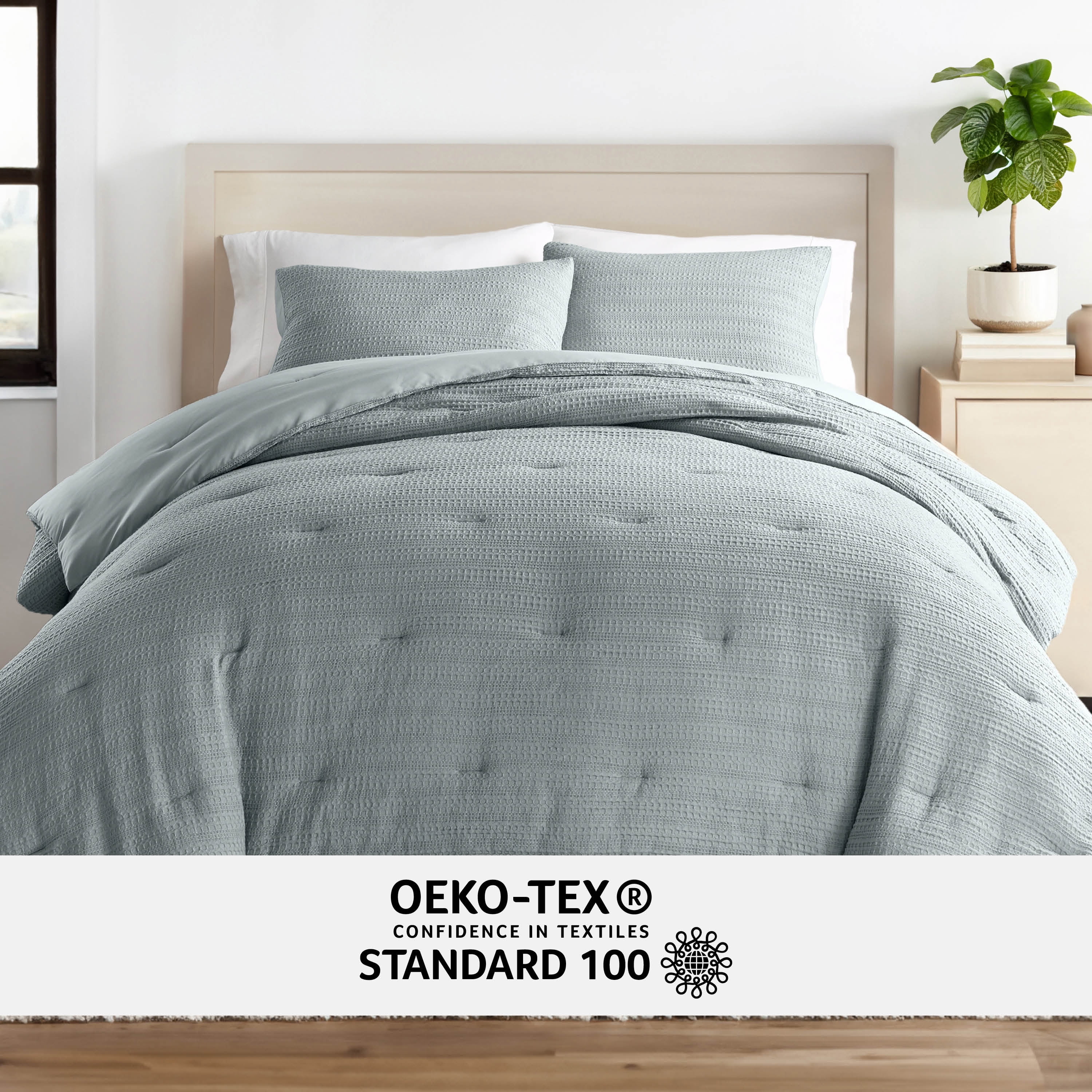 Textured Waffle Comforter Set in Light Blue for Full/Queen Size Bedding by Comfort Canopy