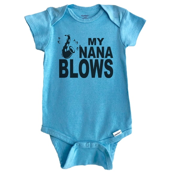 My Nana Blows Saxophone Funny Music Baby Bodysuit (Blue), 0-3 Months