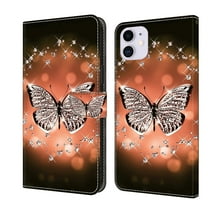 Feishell for iPhone 11 6.1 inch Slim Wallet Case with Fashion Colorful Pattern Painted,Luxury PU Leather Magnetic Flip Stand Card Slots Pocket Phone Case,Crystal Butterfly