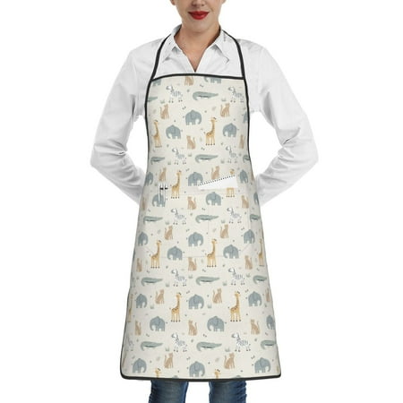 

Easygdp African Animals Apron Waterdrop Resistant with 2 Pockets Oil Resistant Cooking Kitchen Chef Apron for Women Men