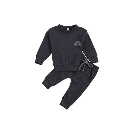 

Tretra Baby Solid Color Casual Outfit Rainbow Tops and Drawstring Trousers Set