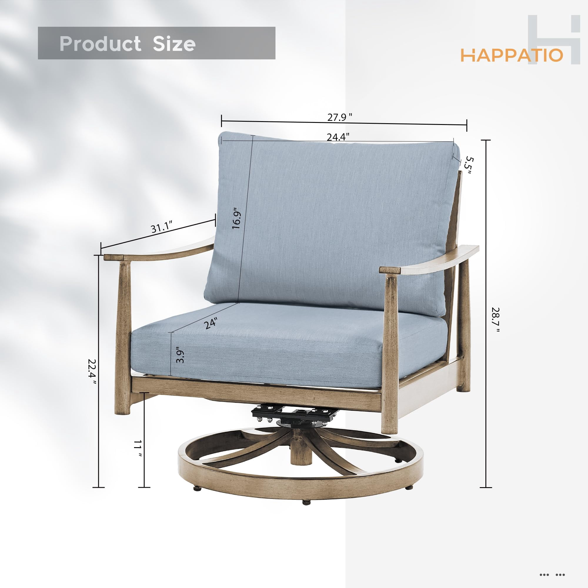 Aluminum Outdoor Patio Swivel Sofa Chair with Thick Cushion and Rope Backrest