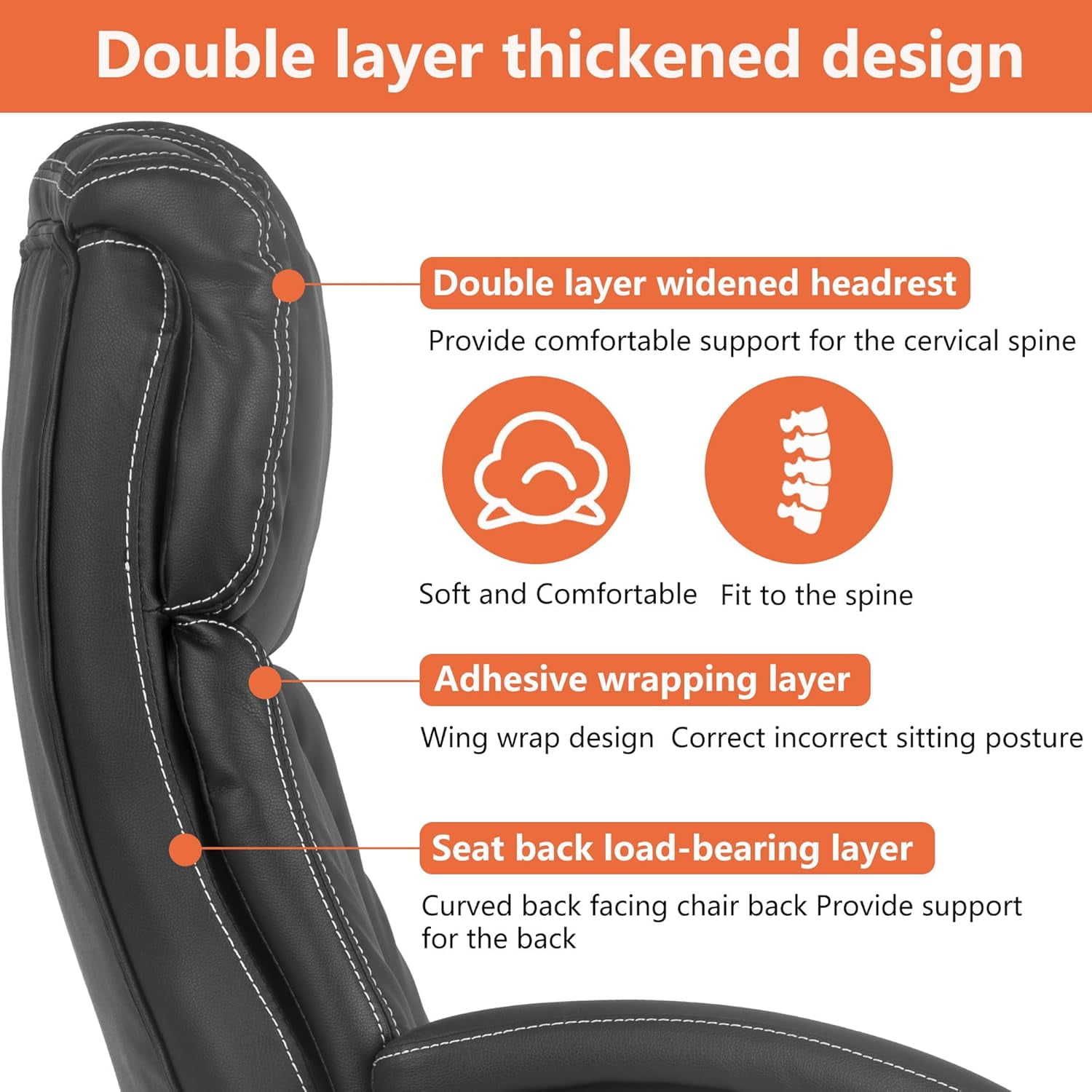 BestOffice Big & Tall Pu Leather Ergonomic High Back Executive Office Chair Black
