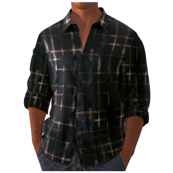 qolati Plaid Shirts for Men Long Sleeve Button Down Shirts Regular Fit Bigs and Talls Casual Work Shirt Spring