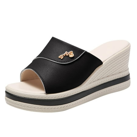 

Mackneog Summer Women Sandals Wedge Heel Thick Sole Fish Mouth Solid Color Casual Gift on Clearance