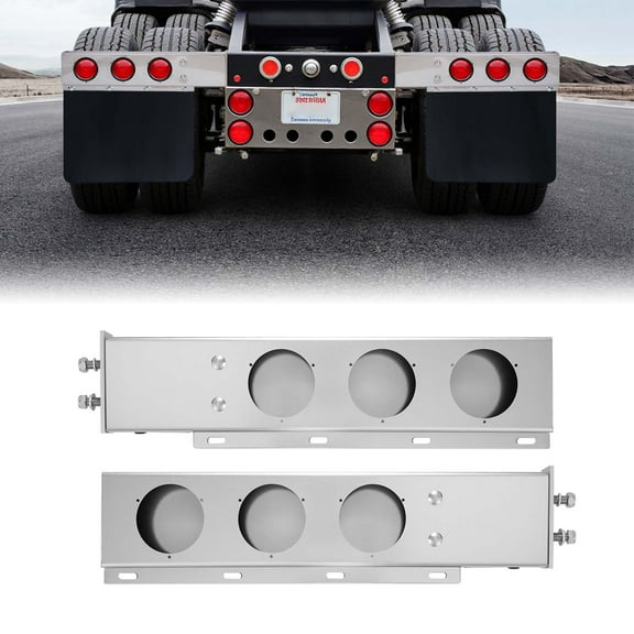 KFFKFF Stainless Steel Mud Flap Hangers with Light Cutouts, 2-1/2" Bolt Spacing, Spring-Loaded Design for Semi Trucks, Durable Mudflap Hanger Set, 1 Pair, Silver