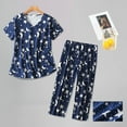 thumbnail image 2 of felwors Women's Fall Cute Capri Pajama Set Cotton Lounge Sets Soft Pj Short Sleeve Navy, XXL, 2 of 3