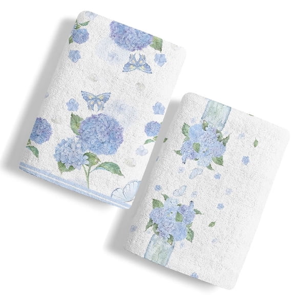 Spring Hydrangea Butterfly Towels Kitchen Towel 27x19 Inch,Set of 2 Decorative Hand Towels for Farmhouse and Holiday Decorating