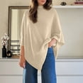 thumbnail image 2 of DHFJKG Oversized Sweaters For Women Knit Shawl High Neck 3/4 Sleeve Soft Casual Pullover Loose Fit Tunic Fall Winter Solid Color Cozy Tops, 2 of 7
