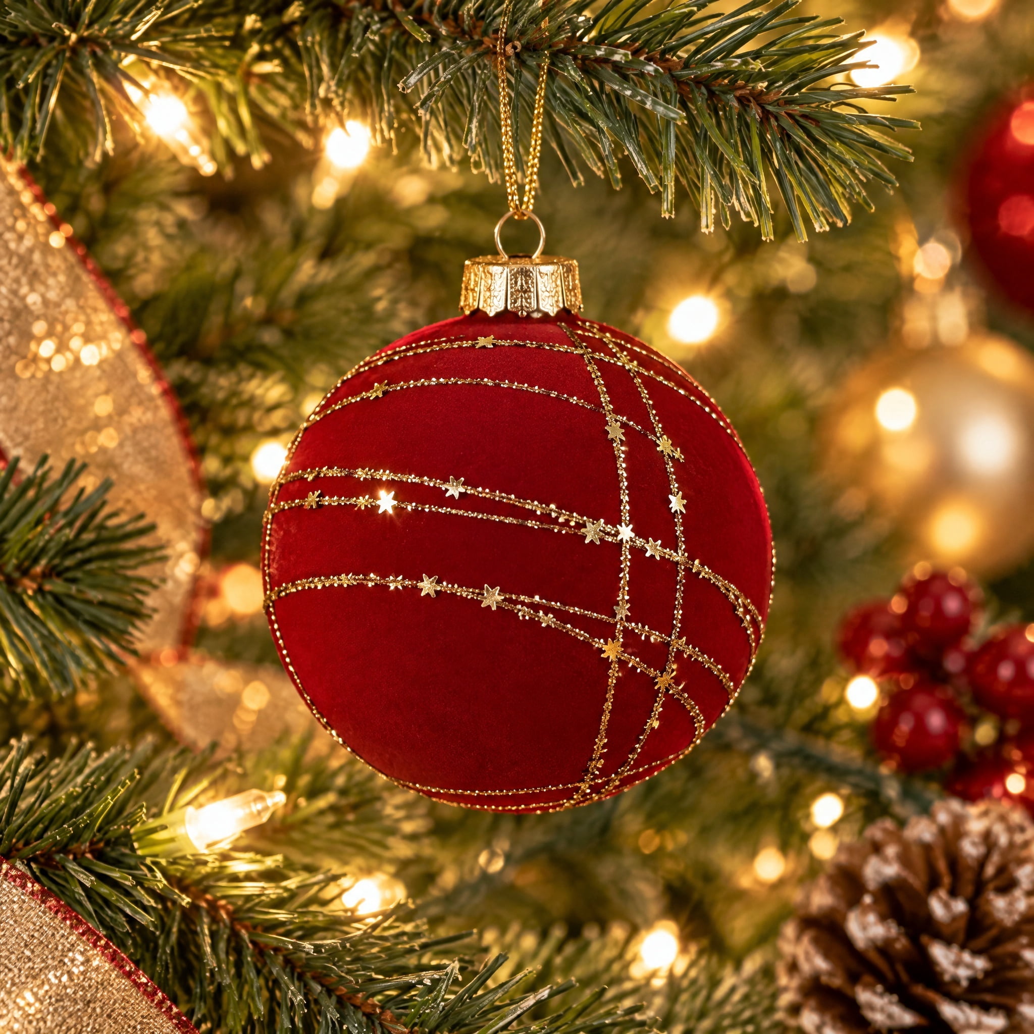 8-Count Red and Gold Glitter Velvet-Feel Shatterproof Christmas Ornaments, 4", by Holiday Time