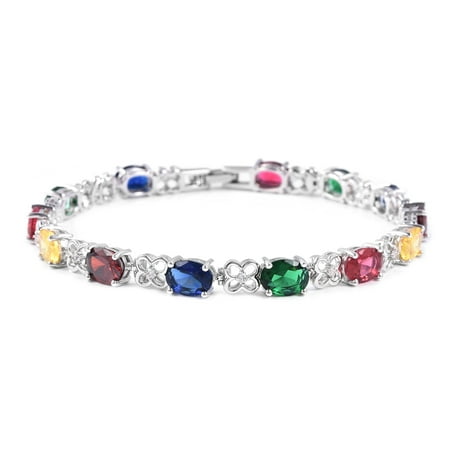 Bracelet Multi Color Glass White Cubic Zirconia CZ Gift Jewelry for Women Size 8