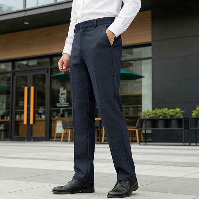 Ceisia Men's Solid Color Slim Straight Leg Wool-Like Dress Pants for Business Commute Navy M Gifts
