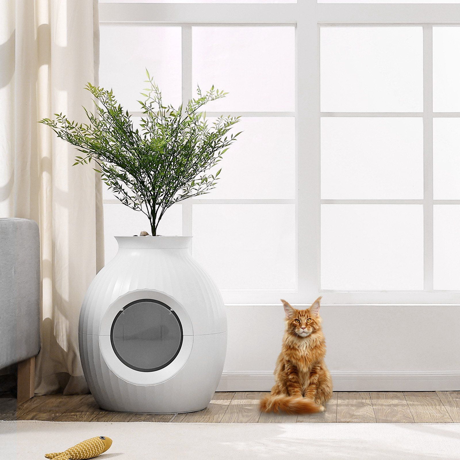 Cat Litter Box Odorless Hidden Litter Box with Artificial Plants Plant Litter Box, Minimalist Style for Indoor, Cats