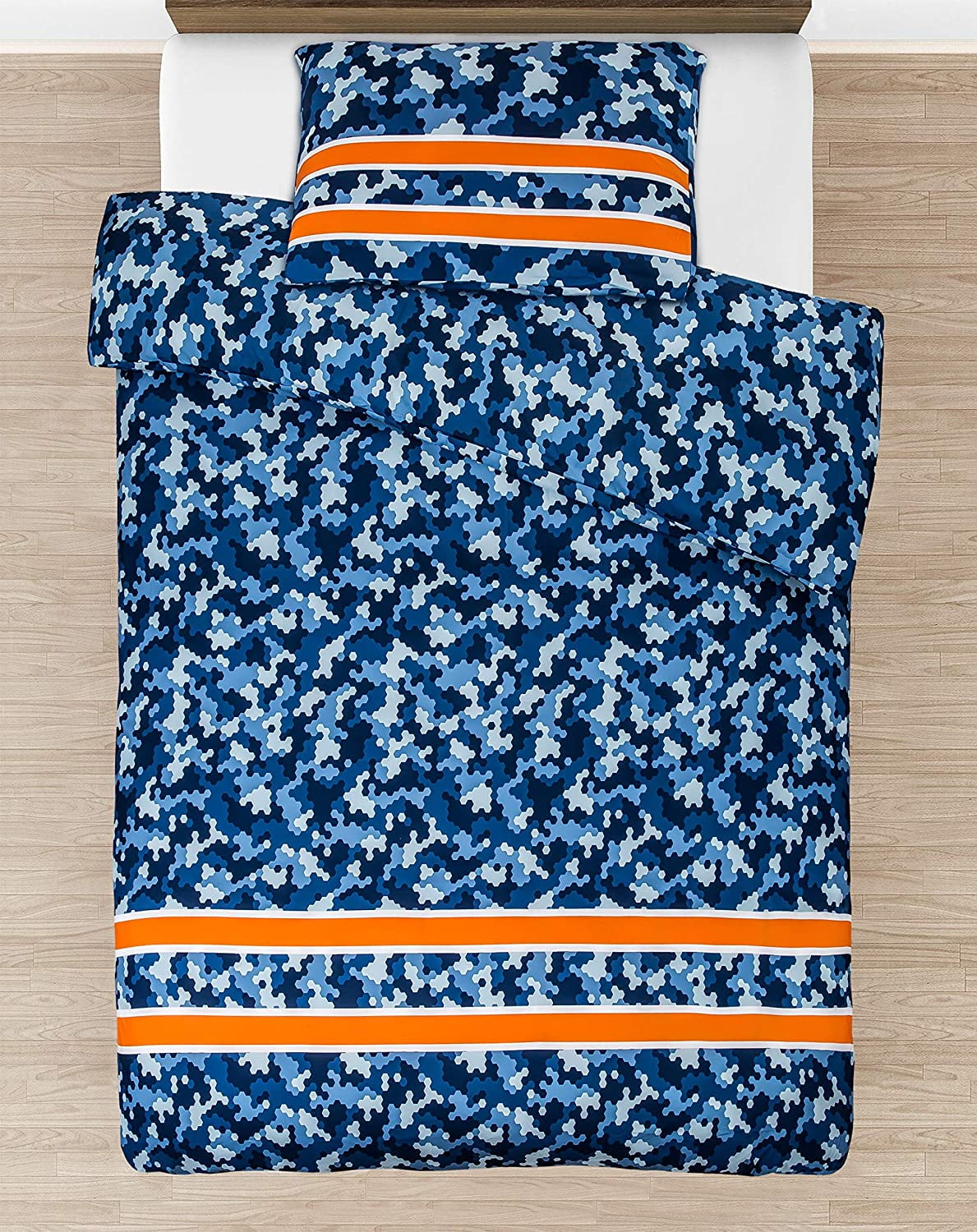 Tadpoles Camo Comforter With Removable Cover 3 Piece Bedding Set Toddler Size Dark Blue With Orange White Stripe Walmart Com Walmart Com