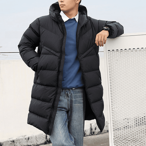 Chaqueta deportiva de ocio para hombre, larga, cálida, con capucha y relleno de algodón, acolchada con plumón de algodón