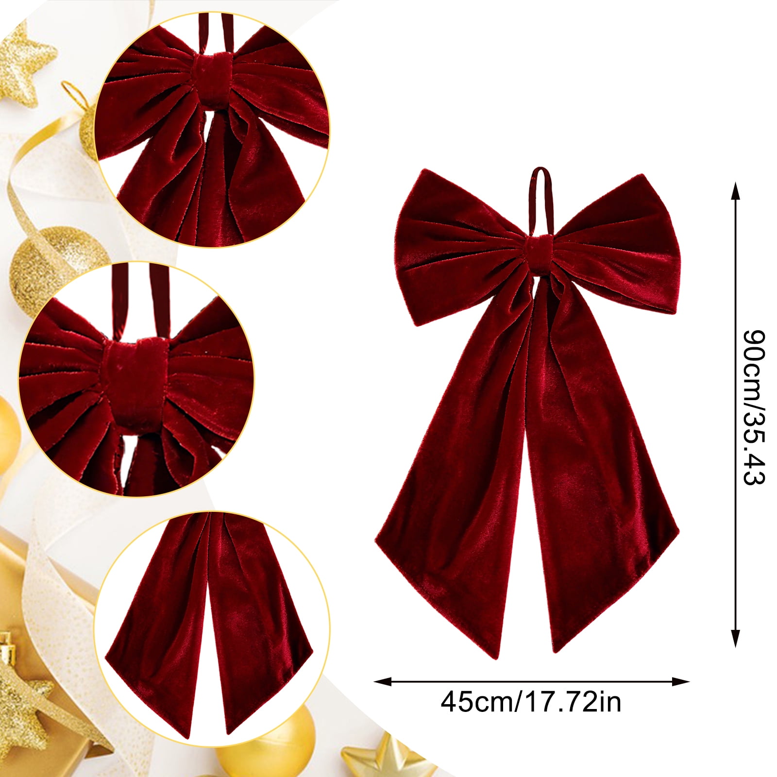 Christmas Decorations - Christmas Bows - 36x18 Inches Large Red Velvet Christmas Tree Topper - Burgundy Ribbon Gift Bows - Xmas Decor for Indoor Outdoor Home Wreaths Mantle Front Door Porch Wedding