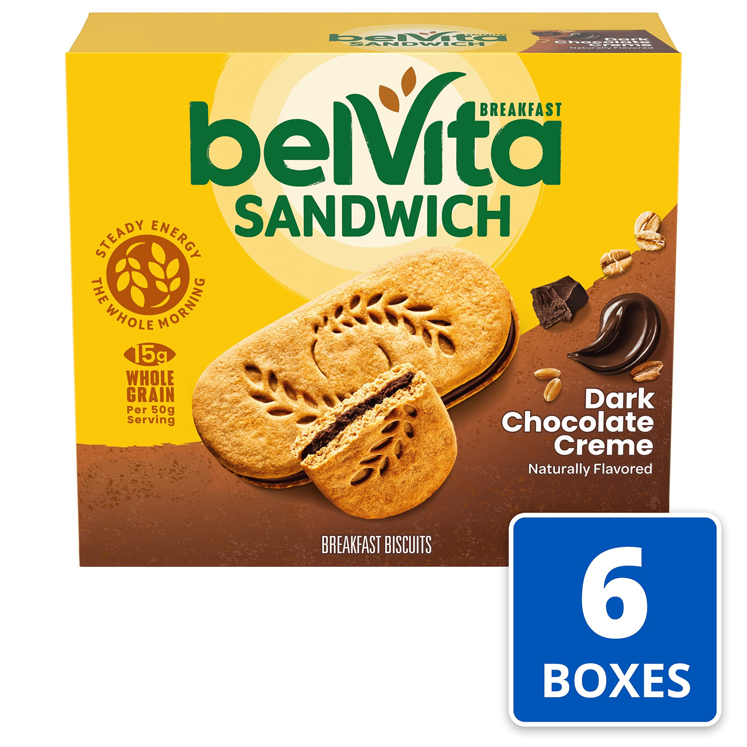 belVita Breakfast Sandwich Dark YPF5&nbsp;Chocolate Creme Breakfast Biscuits, 30 Total Packs, 6 Boxes (2 Sandwiches Per Pack)