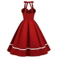 thumbnail image 2 of QLEICOM 1950's Dresses for Women Vintage, Sleeveless Halterneck Lace-up Dress, Formal Stretch Slim High Waist Swing Dress, Audrey Hepburn Style Party Dresses Wine M, 2 of 4