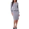 thumbnail image 1 of Conjuntos de trajes para mujeres INSPIRE CHIC, atuendos de negocios, blazer peplum sin cuello, falda lápiz formal, conjunto de 2 piezas en gris y púrpura, 1 of 6