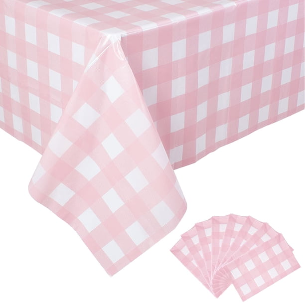 Mantel Kesfey a cuadros rosado/blanco, 137 x 274 cm, plástico, 8 unidades