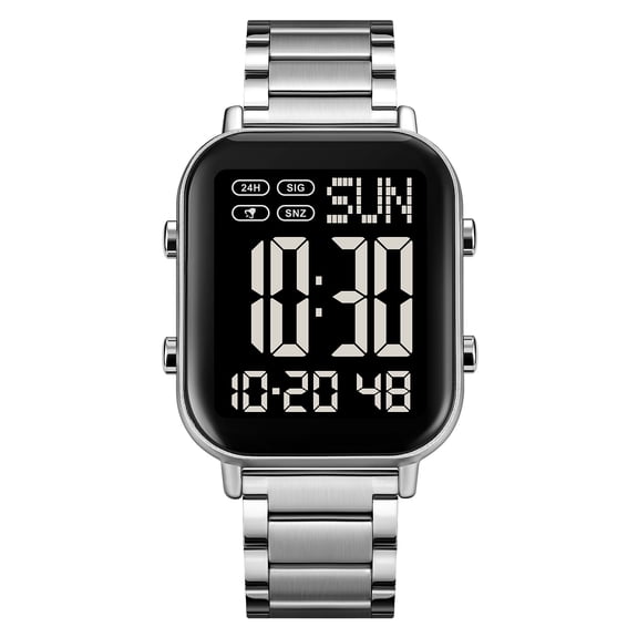 NFTIGB Digital Watch for Men and Women, 30M Waterproof Wristwatch with Backlight, Stopwatch, Dual Time, Silver/Black