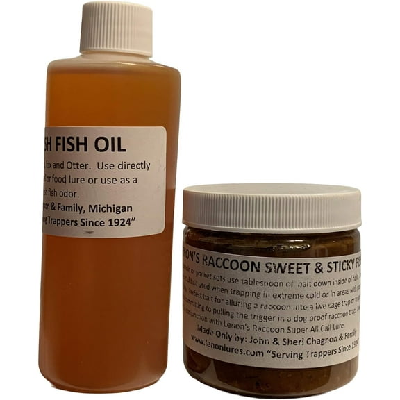 Combo Lenon Raccoon 4 oz Sweet Sticky Fish Bait & 4 oz Fresh Fish Oil