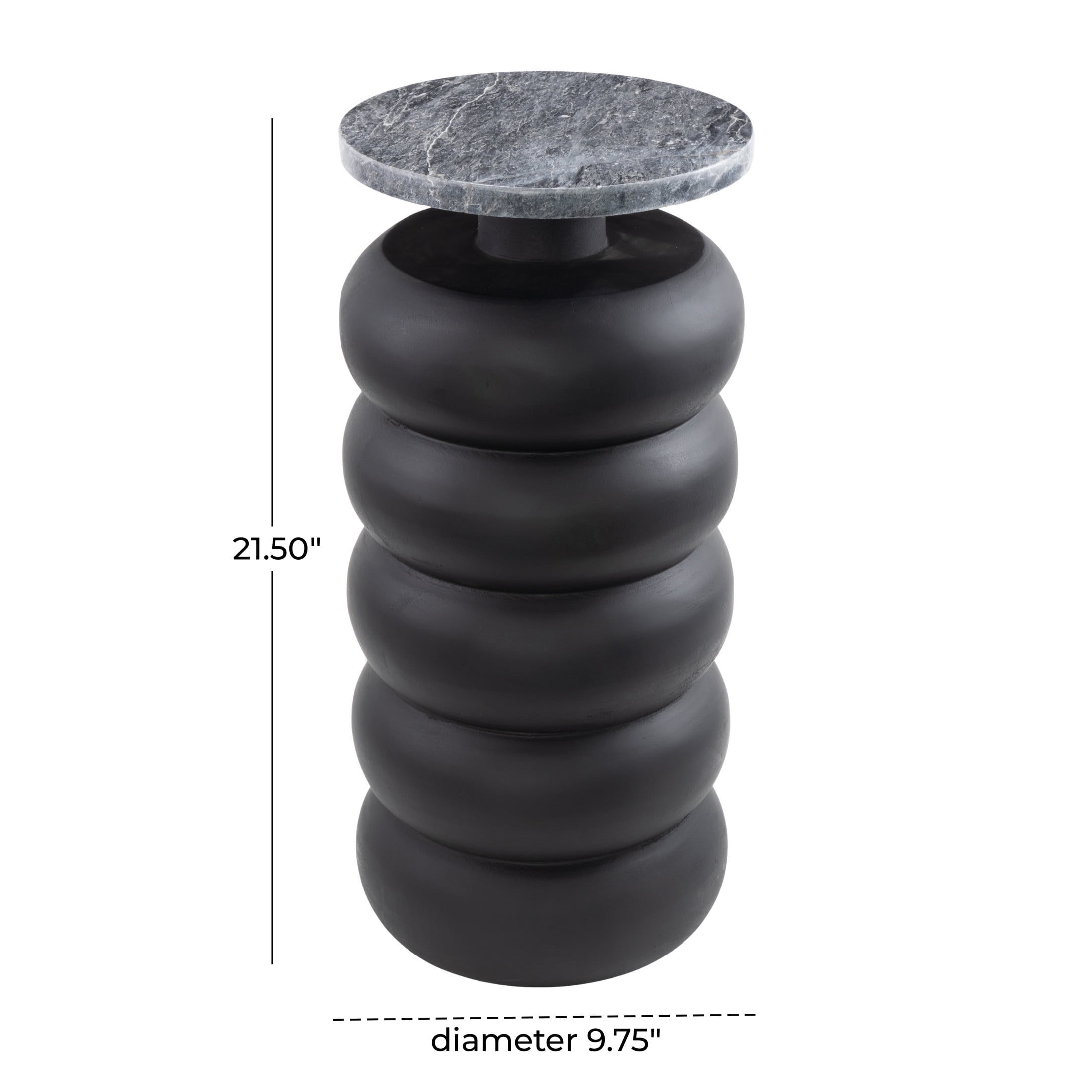 DecMode 10" x 22" Black Wood Bubble Inspired Accent Table with Marble Tabletop, 1-Piece