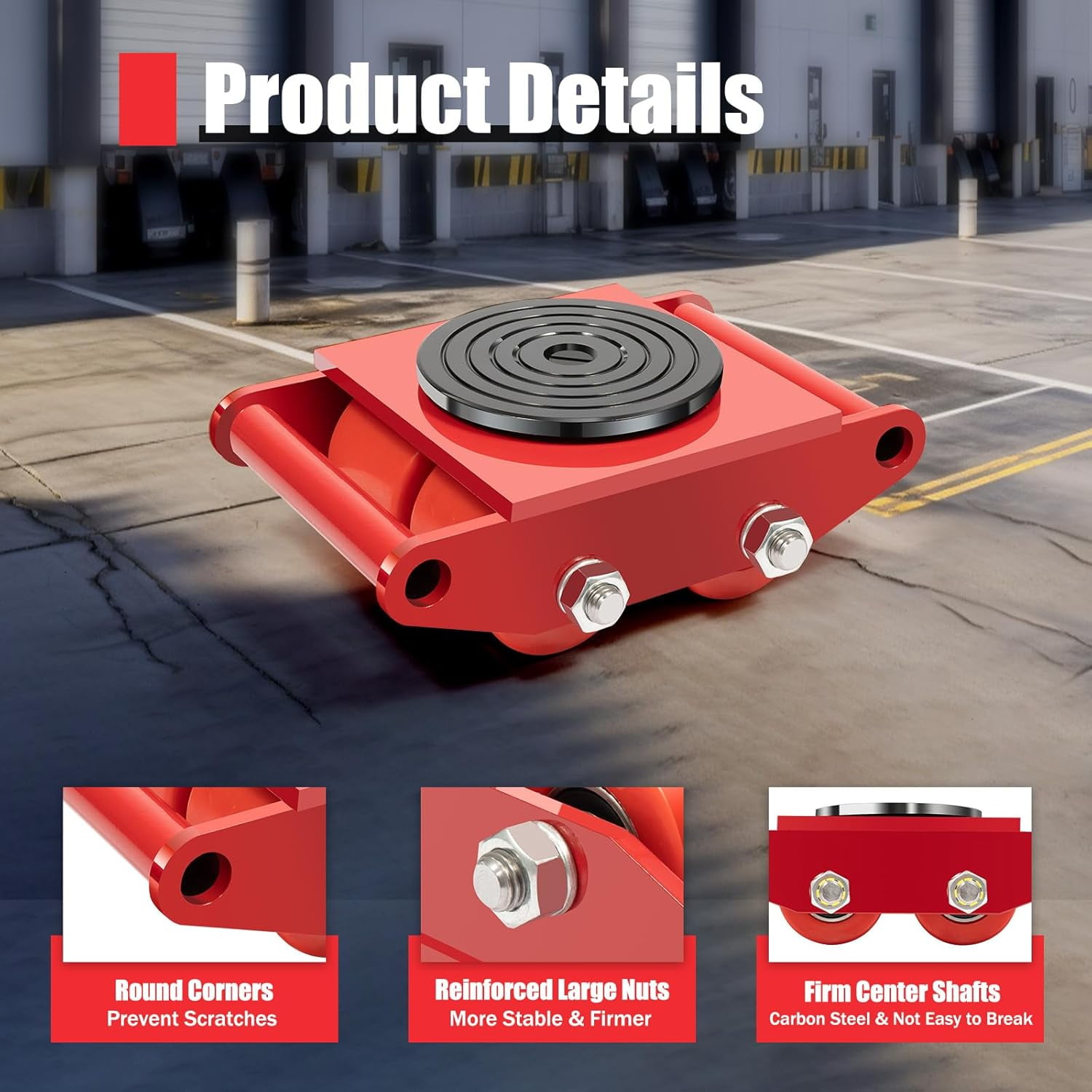 TFCFL 4pcs Machine Skates, Machinery Mover with 2 Steering Handle, 6T/13200lbs Machinery Moving Skate Dolly w/ 360°Rotation Disc & 4 Rollers, Heavy Duty Industrial Moving Equipment, Red