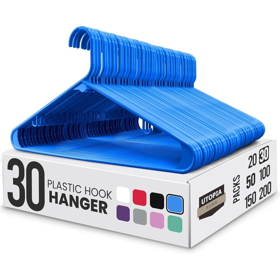 CERPXFF-Plastic Hangers 30 Pack - Clothes Hanger with Hooks - Durable & Space Saving (Blue)