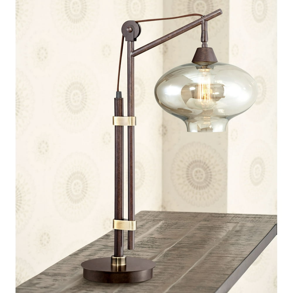 Franklin Iron Works Industrial Desk Table Lamp Antique Bronze Brass