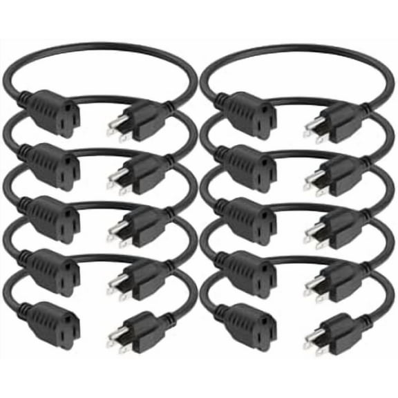 Short Extension Cord 8 inch, 10 Pack, 3 Prong Black Extension Cord, Indoor/Outdoor Use, ETL Listed, 13A 1625W 125V SJTW$$Tools & Hardware Other