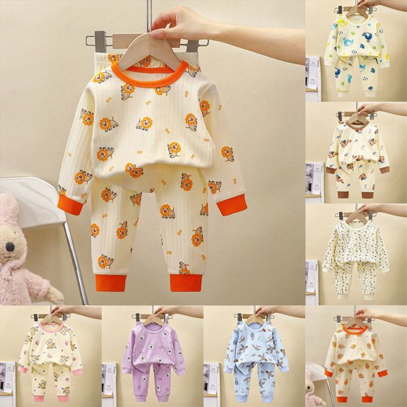 5-6 Years Girls Long Sleeve Pajama Set 1-11Y Toddler Girls Pajama Set Cute Soft Pajamas Kids Casual Long Sleeve Casual Loungewear Home Clothing Two Piece Set,Pink