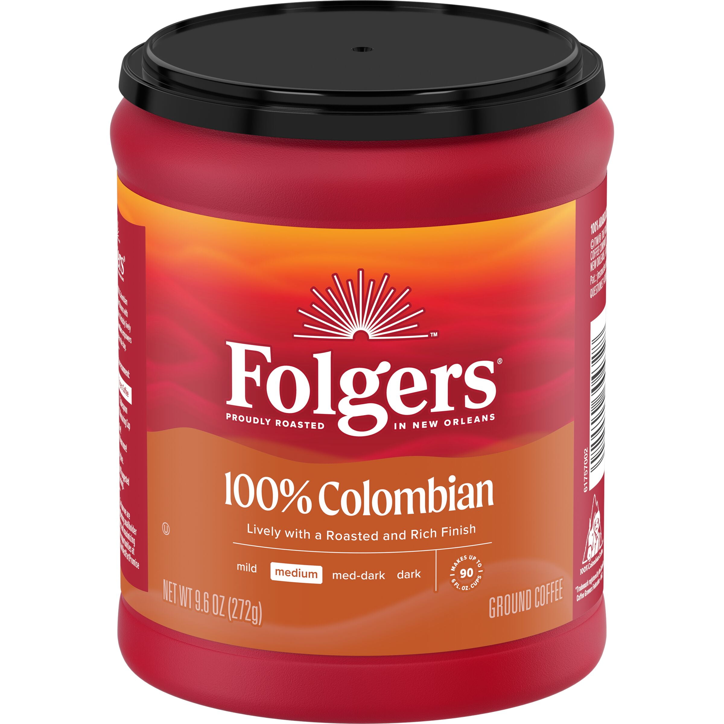 Folgers 100% Colombian Coffee, Medium Roast Ground Coffee, 9.6 Ounce Canister