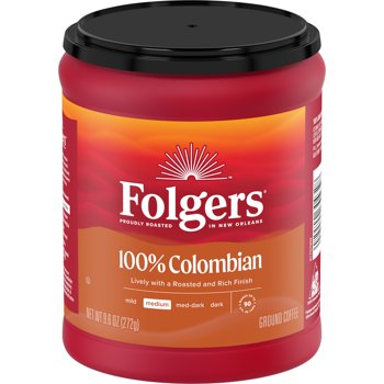 Folgers 100% Colombian Coffee, Medium Roast Ground Coffee, 9.6 Ounce Canister