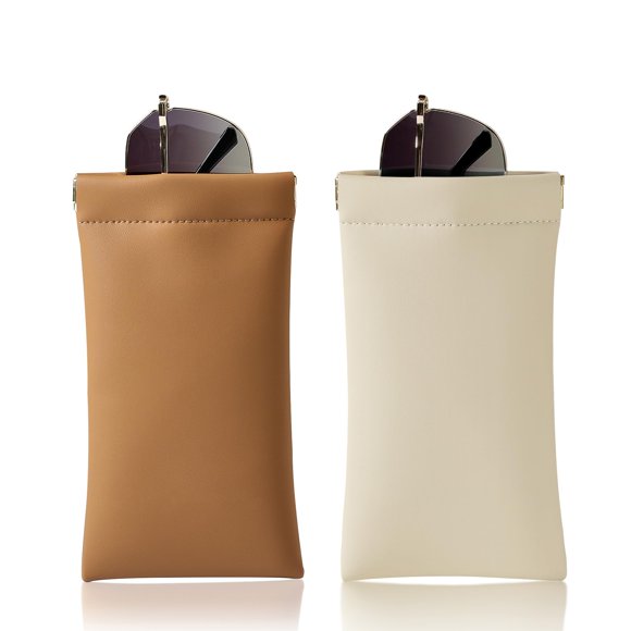 Funda para anteojos de sol MEIBOOCH con cierre de presión en cuero organosilícico marrón