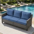 thumbnail image 2 of Opohoro 73.2" Outdoor Wicker 3-Seat Sofa, Weather Resistant Rattan Patio Furniture with Deep Seat for Deck Backyard Porch,Gray/Blue, 2 of 10