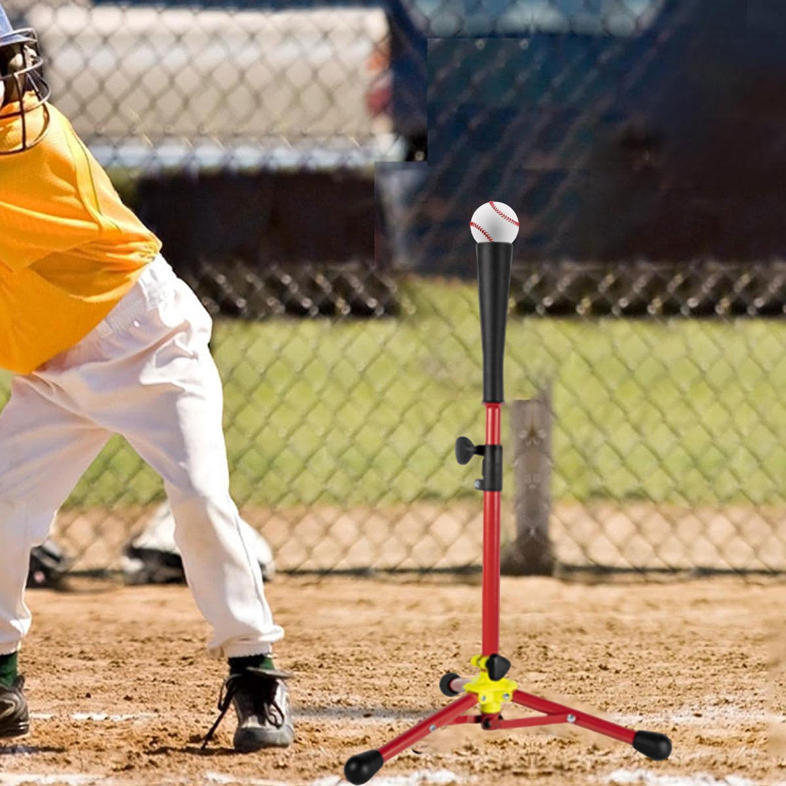 funtasica Baseball Batting Tee Adjustable Tripod Stand Adult Softball Training Tee Portable Foldable Iron Silicone Rubber Base Suitable for Coaches Indoor Outdo Red