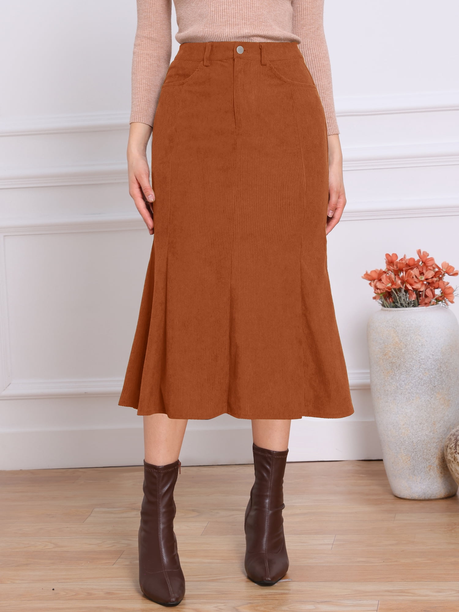DARING DIVA Women's High Waisted Bodycon Mermaid Skirts X-Large Caramel