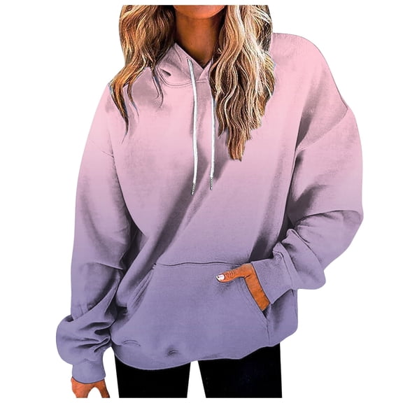 Xudanell Trendy Sweatshirts for Women Gradient Oversized Hoodie Drawstring Pullover Hoodie for Daily Wear Light Pink L
