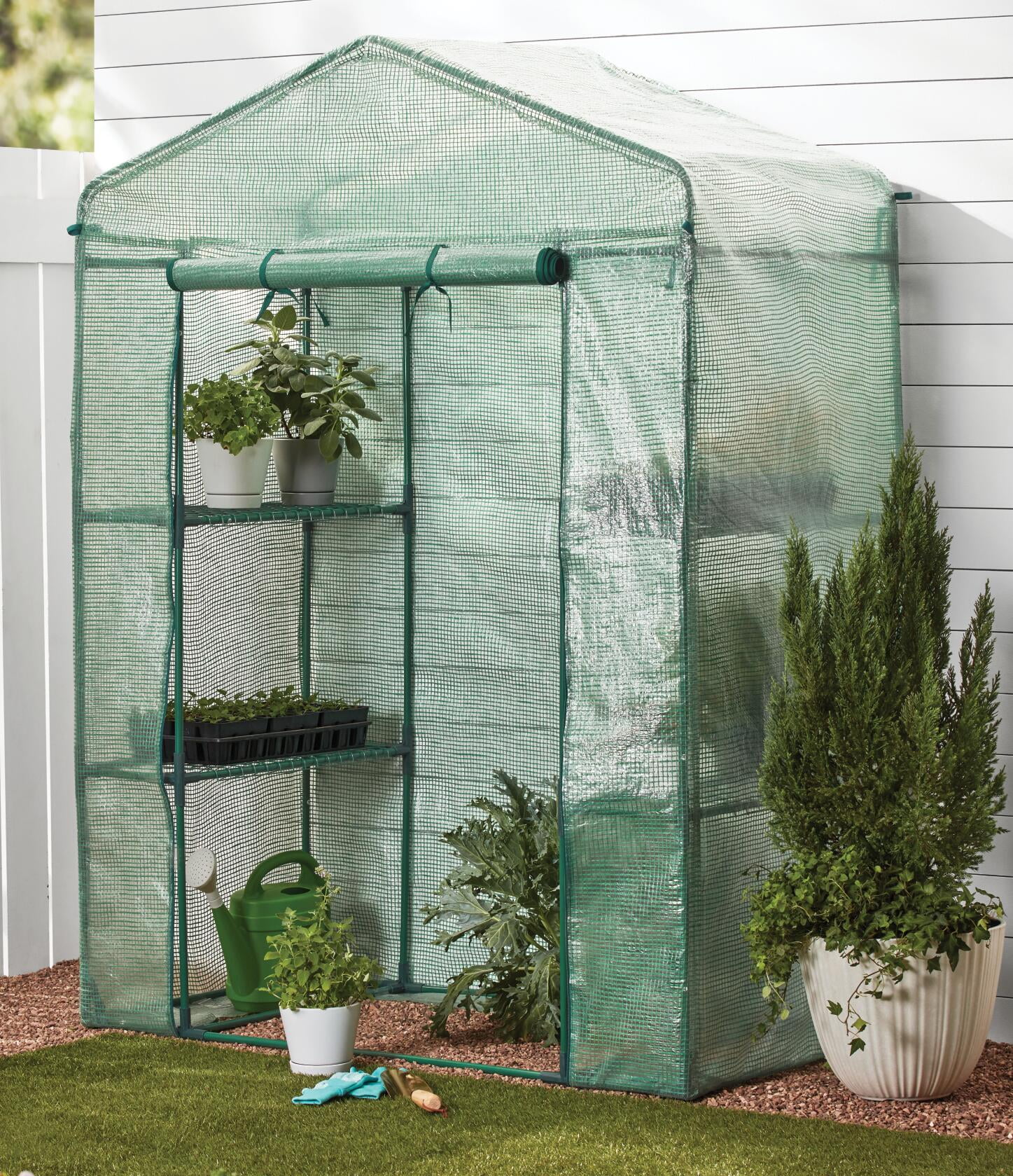 Greenhouse Outdoor Garden Grow Bag Cover Green House with Shelves and Frame 