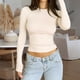 thumbnail image 3 of Top ajustado con cuello redondo estilo Y2K para mujer Top básico liso camisa Sexy traje de calle, 3 of 7