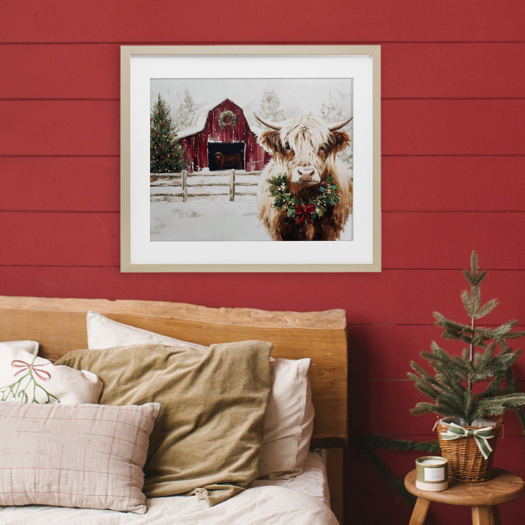 Stupell Industries Snowy Farm Scene Cattle Birch Framed Print Under Glass, design by Acorn & Ivory Designs