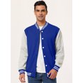 thumbnail image 2 of Chaqueta de béisbol Varsity para hombre, bloque de color, uniforme escolar, chaquetas de bombardero Letterman, azul medio, gris Unique Bargains Chaqueta, 2 of 5