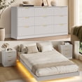 thumbnail image 2 of ASTUVIA 4-Piece Bedroom Set for Adult, Fluted Queen Floating LED Bed Frame with 2 Nightstands and Fluted 9 Drawer Dressers,White, 2 of 10