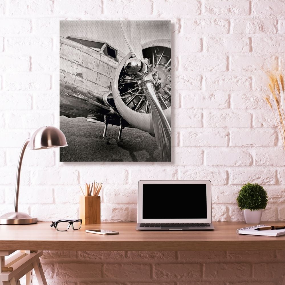 Stupell Industries Old School Vintage Airplane Propeller Black And White Photograph Canvas Wall Art by John Slemp