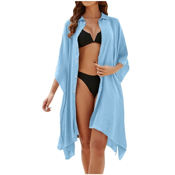 Conjunto de Bikini de Mujer Estilo de Camisa Suelta Cardigan Blusa de Humo Cubierta, Estampado de Poliéster para la Piscina de Playa Y Vacaciones de Verano