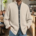 thumbnail image 3 of Men's Casual Long Sleeve Waffle Knit Button Down Solid Color Shirt for Spring Fall Daily Wear,Khaki,L, 3 of 5