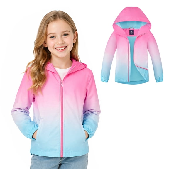 MGEOY Kids Waterproof Rain Jackets Lightweight Raincoats Knitted Mesh Lining Hooded Windbreaker for Boys Girls 4-12Y