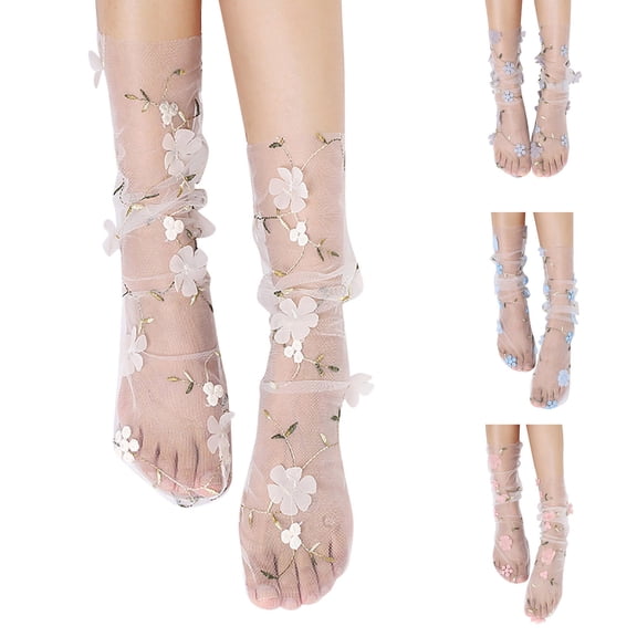 Women Sheer Slouch Socks Lace Mesh with Broken Flower Pile Socks Loose Ankle High Women's Socks Breathable Fashion Stage Performance Socks ankle socks Pink One Size